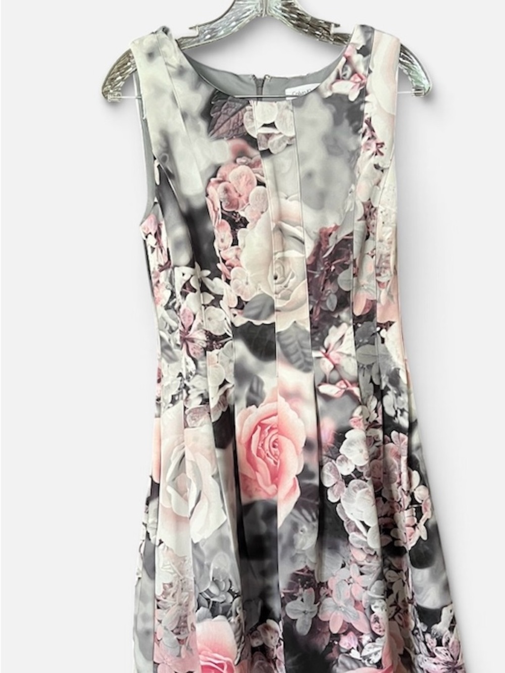 Calvin Klein Floral Fit & Flare Sleeveless Dress in Pink and Gray